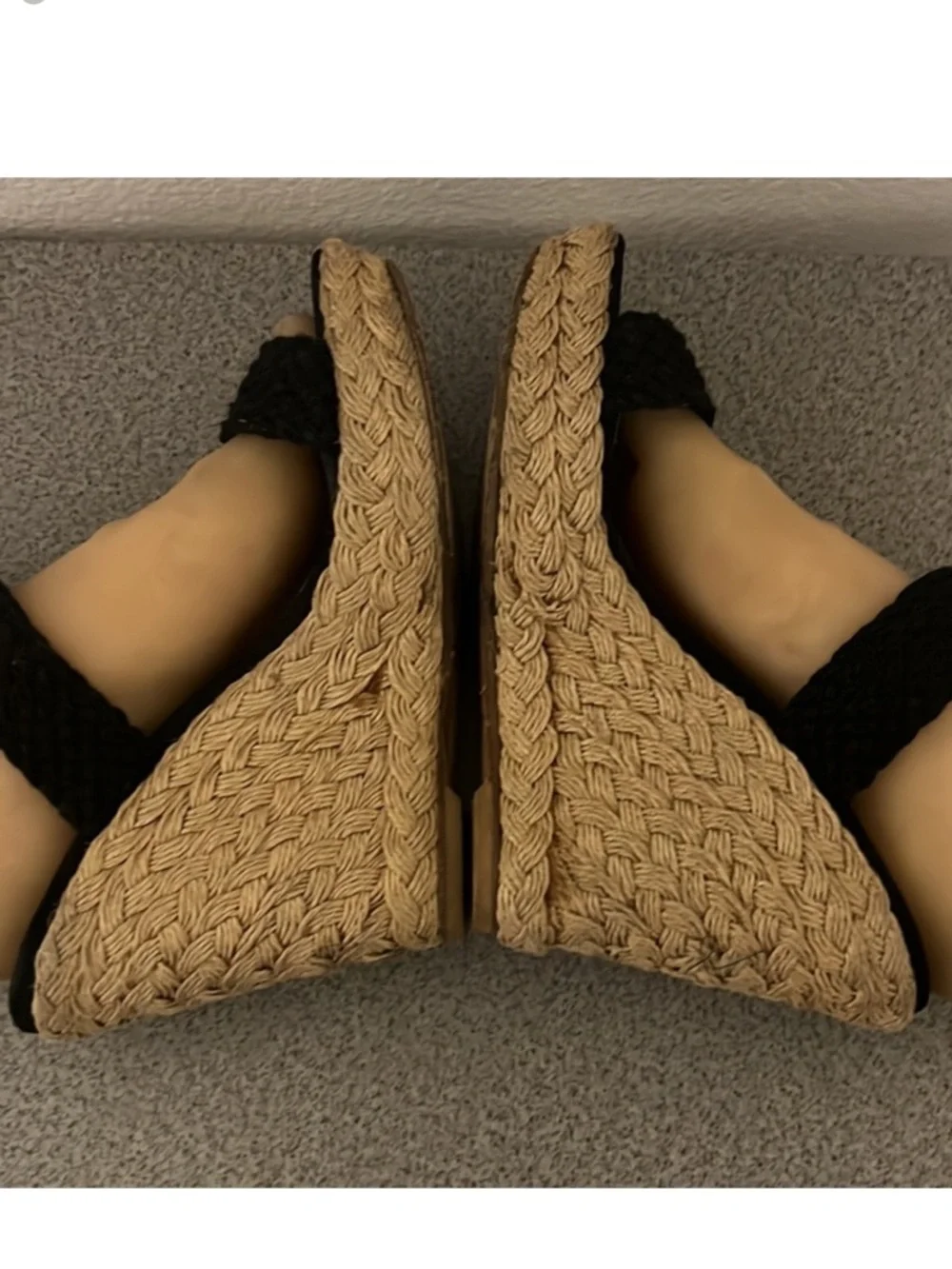 Authentic Stuart Weitzman luxury designer black wedge espadrilles sandals sz 9